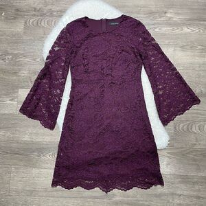 Ivanka Trump Lace Dress Bell Sleeve Size 4 Purple Cocktail Short Mini Long Sleev